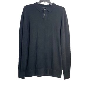 NWT Asher Lux Black 100% Cashmere Pullover Polo Sweater Classic Preppy  Medium